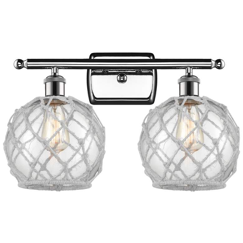Image 1 Farmhouse Rope 16"W 2 Light Chrome Bath Light w/ Clear and White Rope
