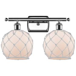Farmhouse Rope 16"W 2 Light Chrome Bath Light w/ White Rope Shade