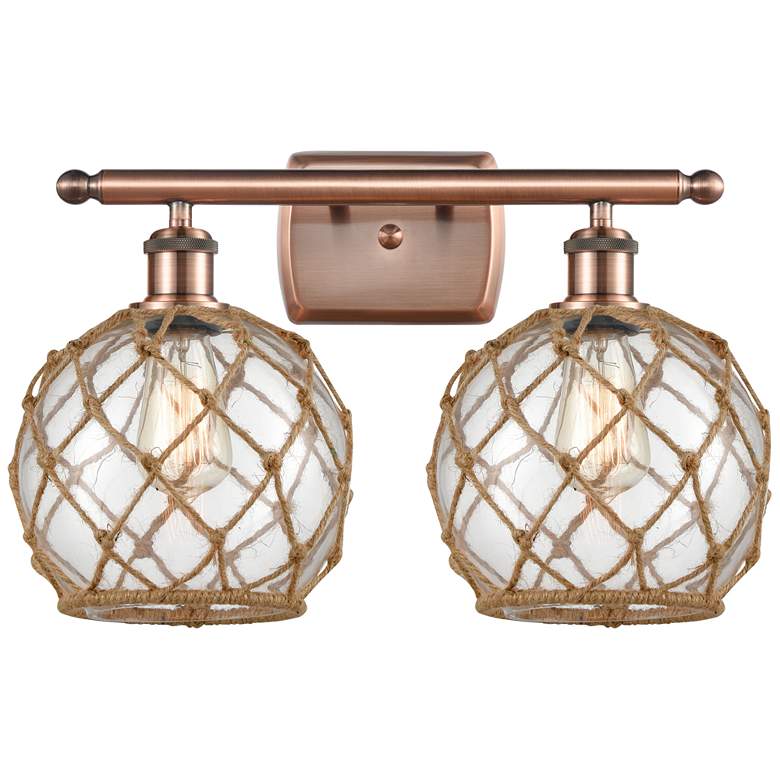 Image 1 Farmhouse Rope 16 inchW 2 Light Copper Bath Light w/ Clear and Brown Shade