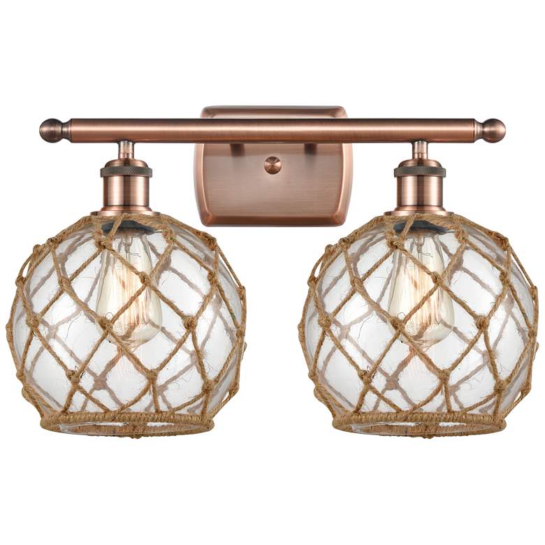 Image 1 Farmhouse Rope 16"W 2 Light Copper Bath Light w/ Clear and Brown Shade