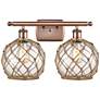 Farmhouse Rope 16"W 2 Light Copper Bath Light w/ Clear and Brown Shade