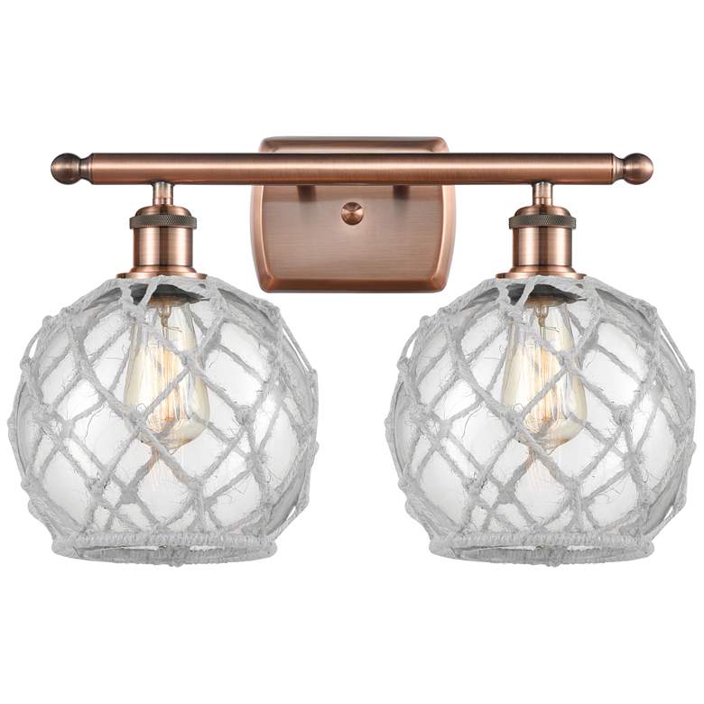 Image 1 Farmhouse Rope 16 inchW 2 Light Copper Bath Light w/ Clear and White Rope 