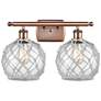 Farmhouse Rope 16"W 2 Light Copper Bath Light w/ Clear and White Rope 