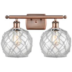 Farmhouse Rope 16"W 2 Light Copper Bath Light w/ Clear and White Rope