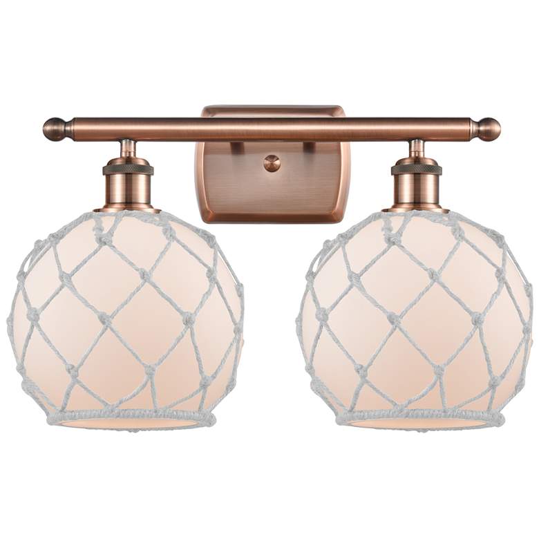 Image 1 Farmhouse Rope 16"W 2 Light Copper Bath Light w/ White Rope Shade