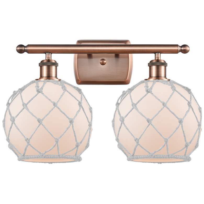 Image 1 Farmhouse Rope 16 inchW 2 Light Copper Bath Light w/ White Rope Shade