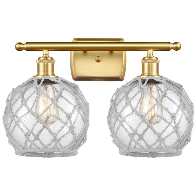 Image 1 Farmhouse Rope 16"W 2 Light Gold Bath Light w/ Clear and White Rope Sh