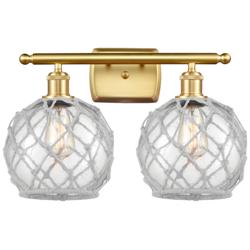 Farmhouse Rope 16"W 2 Light Gold Bath Light w/ Clear and White Rope Sh