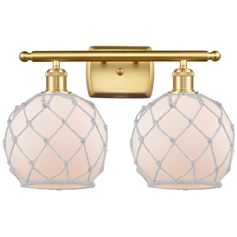 Image 1 Farmhouse Rope 16"W 2 Light Gold Bath Light w/ White Rope Shade