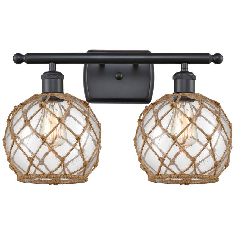 Image 1 Farmhouse Rope 16 inchW 2 Light Matte Black Bath Light w/ Clear and Brown 