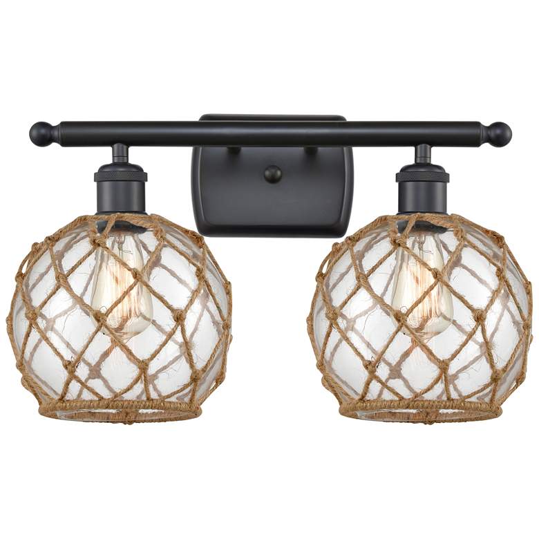 Image 1 Farmhouse Rope 16"W 2 Light Matte Black Bath Light w/ Clear and Brown