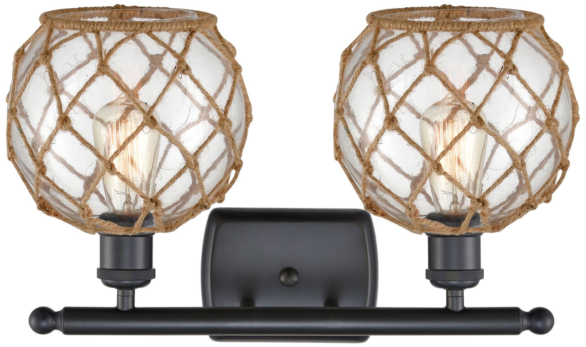 Image 5 Farmhouse Rope 16"W 2 Light Matte Black Bath Light w/ Clear and Brown  more views