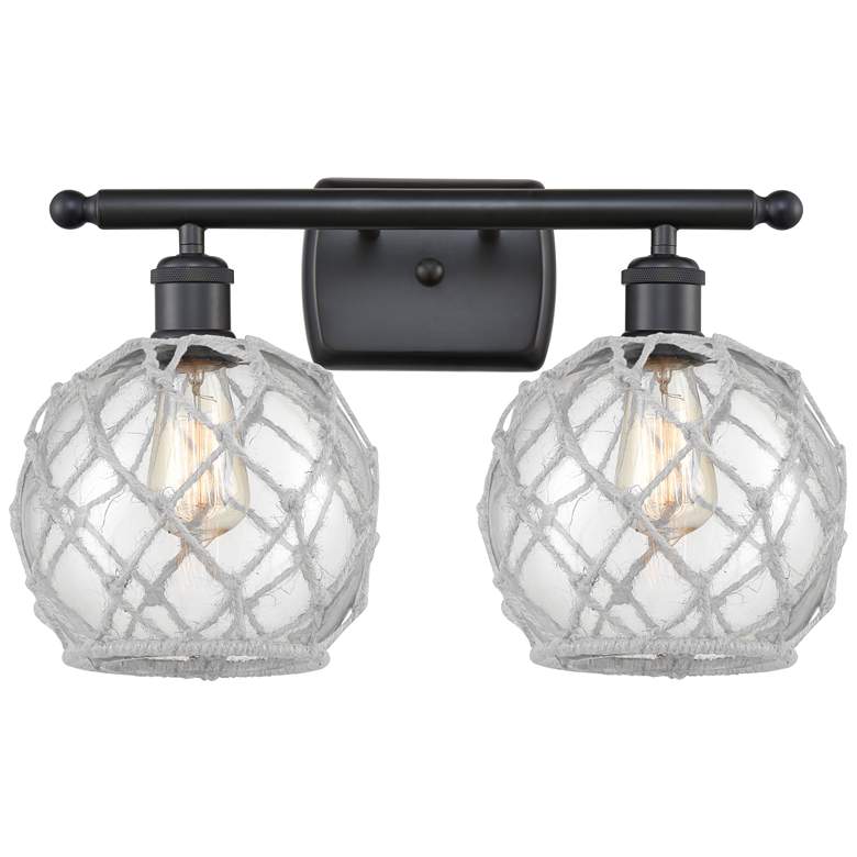 Image 1 Farmhouse Rope 16 inchW 2 Light Matte Black Bath Light w/ Clear and White 