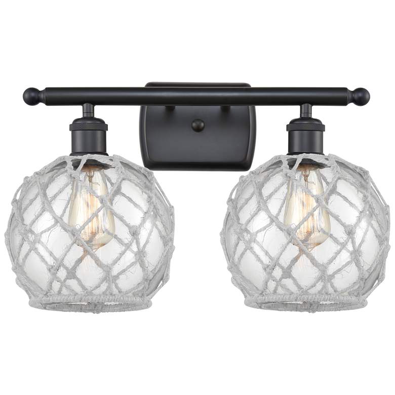 Image 1 Farmhouse Rope 16"W 2 Light Matte Black Bath Light w/ Clear and White