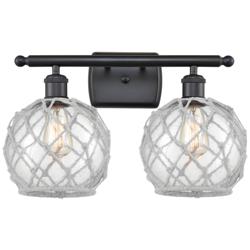 Farmhouse Rope 16"W 2 Light Matte Black Bath Light w/ Clear and White