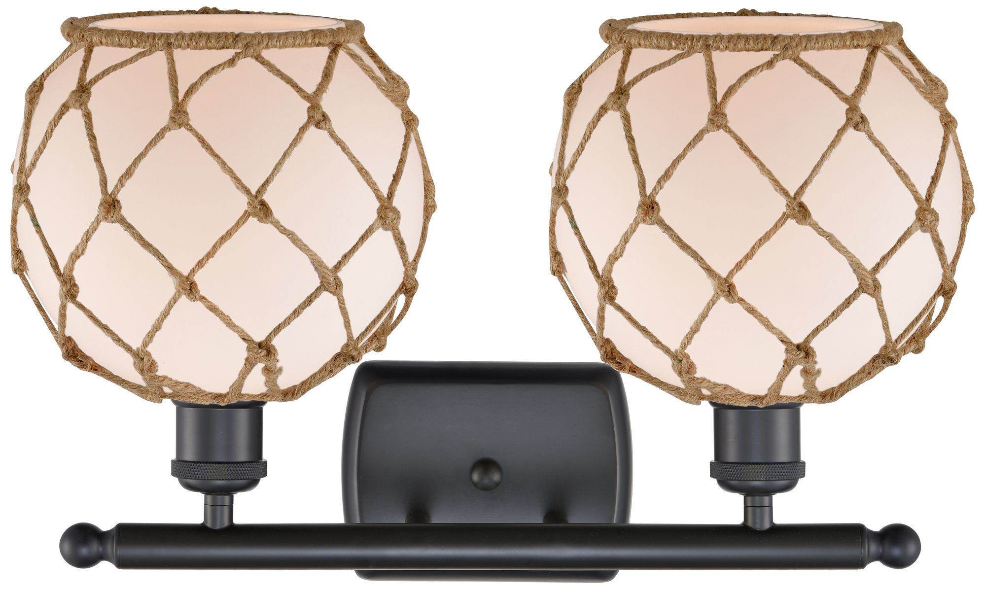 Image 2 Farmhouse Rope 16"W 2 Light Matte Black Bath Light w/ White and Brown  more views