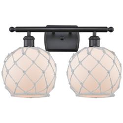 Farmhouse Rope 16"W 2 Light Matte Black Bath Light w/ White Rope Shade