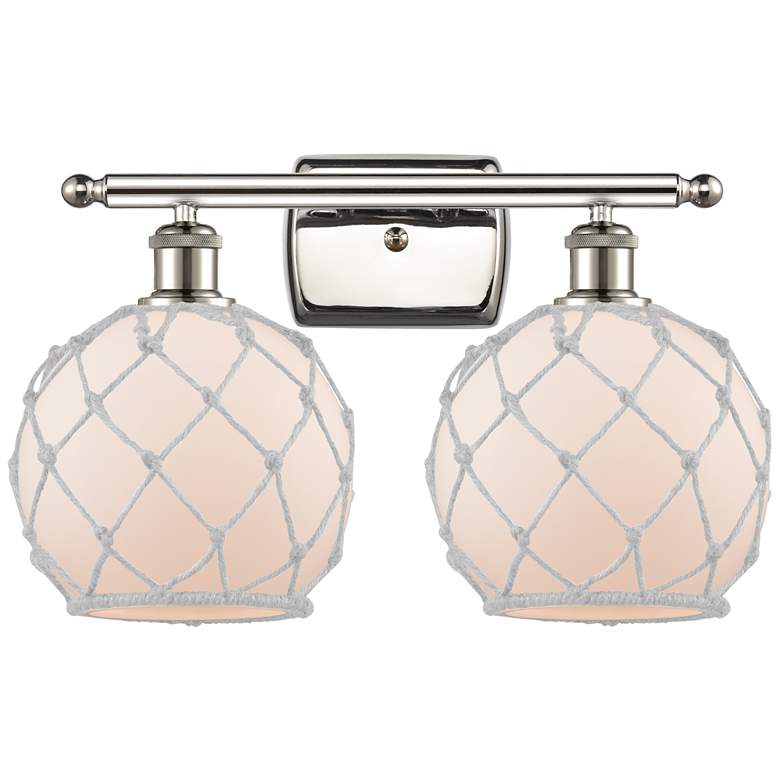 Image 1 Farmhouse Rope 16"W 2 Light Polished Nickel Bath Light w/ White Rope S