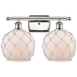 Farmhouse Rope 16"W 2 Light Polished Nickel Bath Light w/ White Rope S