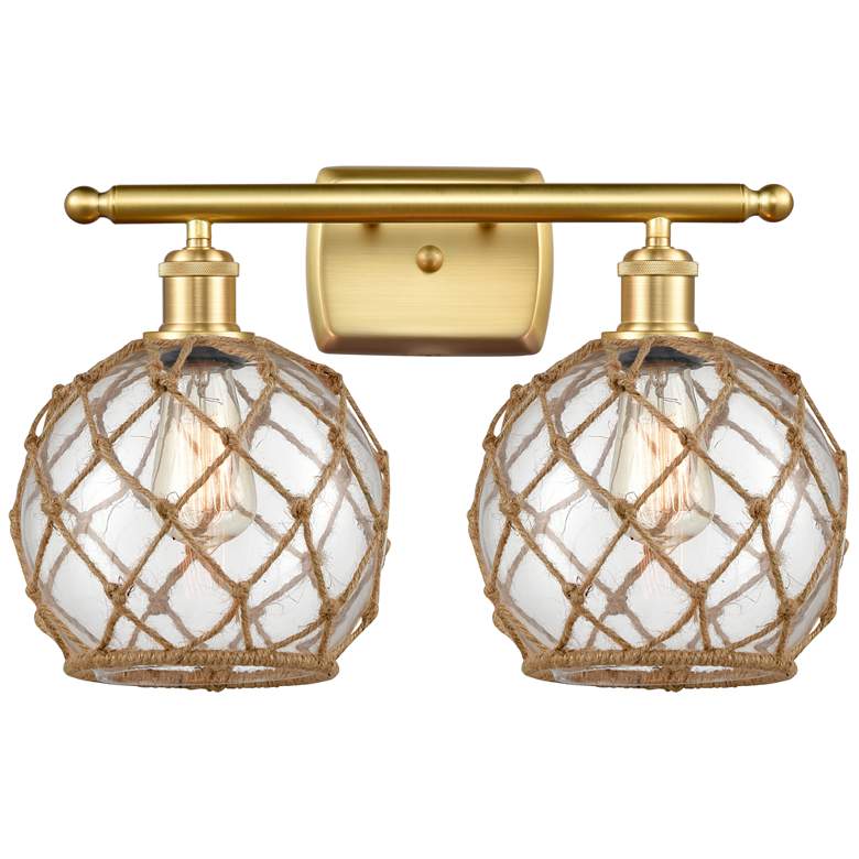 Image 1 Farmhouse Rope 16"W 2 Light Satin Gold Bath Light w/ Clear and Brown S