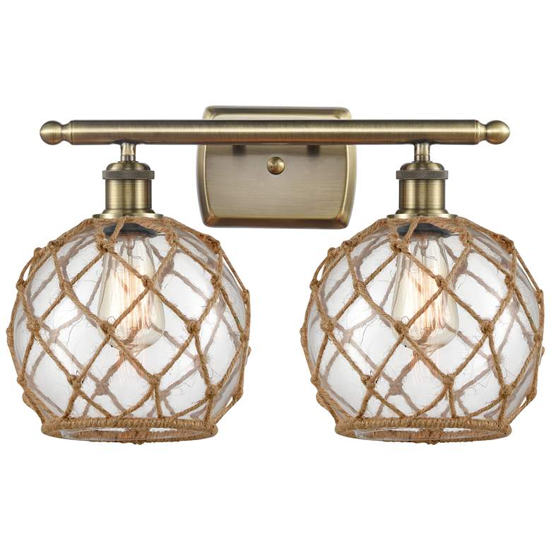 Image 1 Farmhouse Rope 16"W 2 Lt Antique Brass Bath Light w/ Clear and Brown S