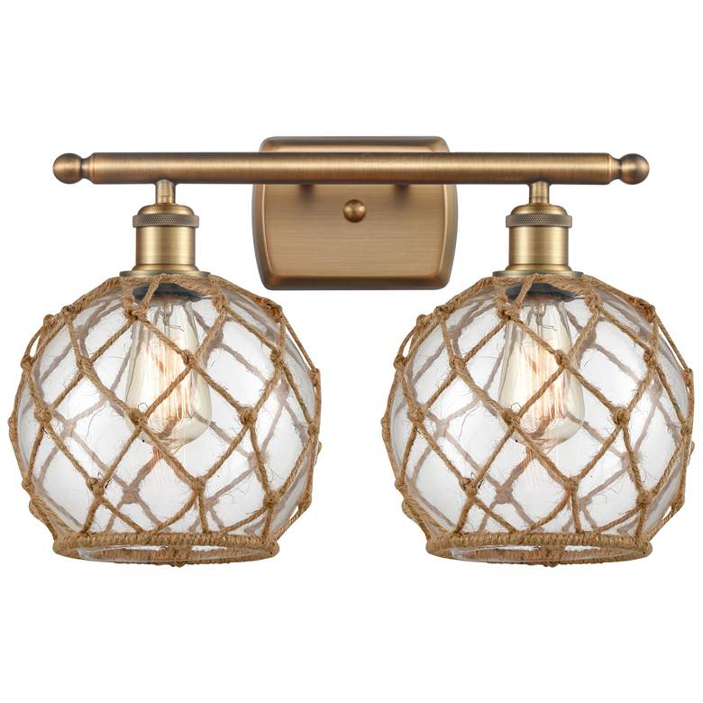 Image 1 Farmhouse Rope 16 inchW 2 Lt Brushed Brass Bath Light w/ Clear and Brown S