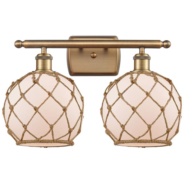 Image 1 Farmhouse Rope 16"W 2 Lt Brushed Brass Bath Light w/ White and Brown S
