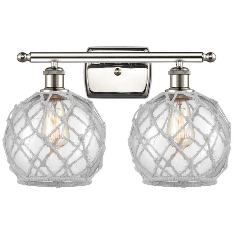 Image 1 Farmhouse Rope 16 inchW 2 Lt Polished Nickel Bath Light Clear and White Sh