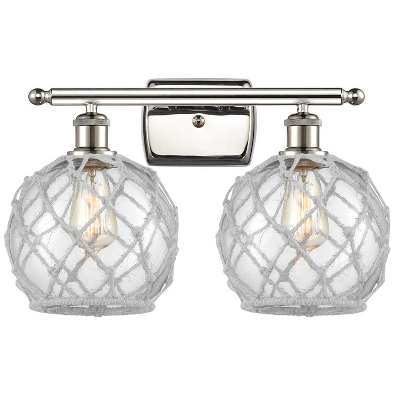 Image 1 Farmhouse Rope 16"W 2 Lt Polished Nickel Bath Light Clear and White Sh