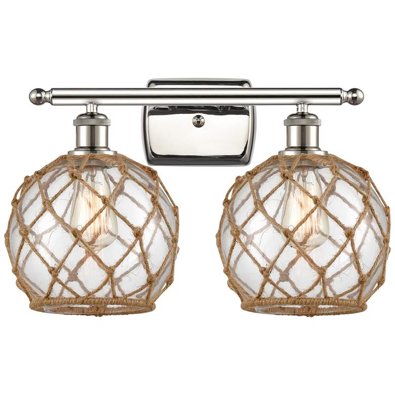 Image 1 Farmhouse Rope 16 inchW 2 Lt Polished Nickel Bath Light w/ Clear &#38; Bro