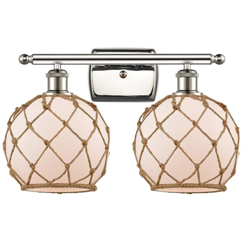 Image 1 Farmhouse Rope 16 inchW 2 Lt Polished Nickel Bath Light w/ White &#38; Bro