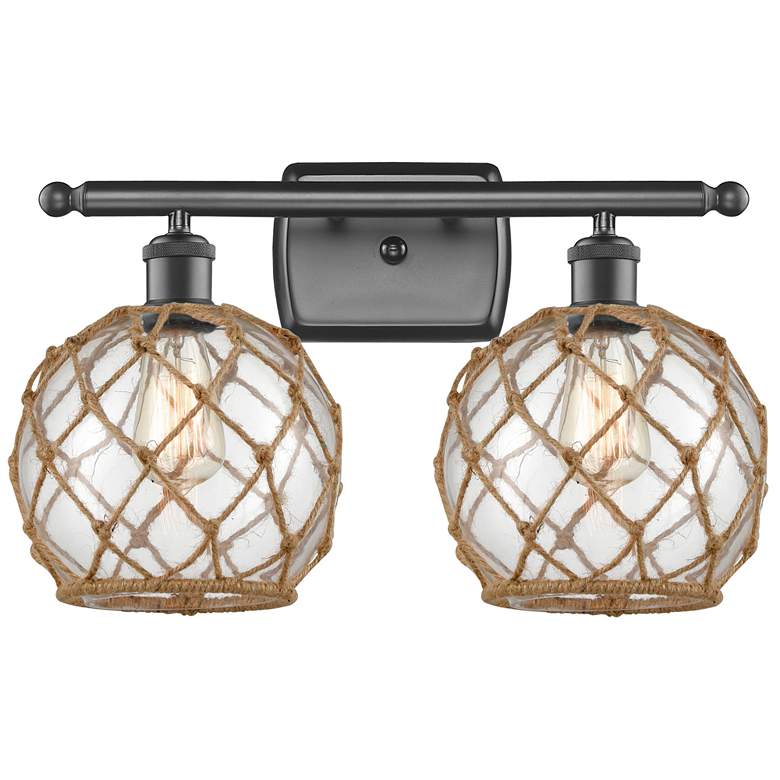 Image 1 Farmhouse Rope 16"W 2 Lt Rubbed Bronze Bath Light w/ Clear & Brown