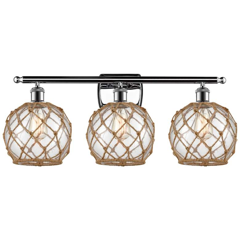 Image 1 Farmhouse Rope 26 inch Wide 3 Light Chrome Bath Light w/ Clear and Brown S