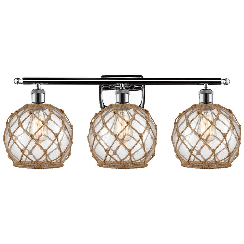 Image 1 Farmhouse Rope 26" Wide 3 Light Chrome Bath Light w/ Clear and Brown S