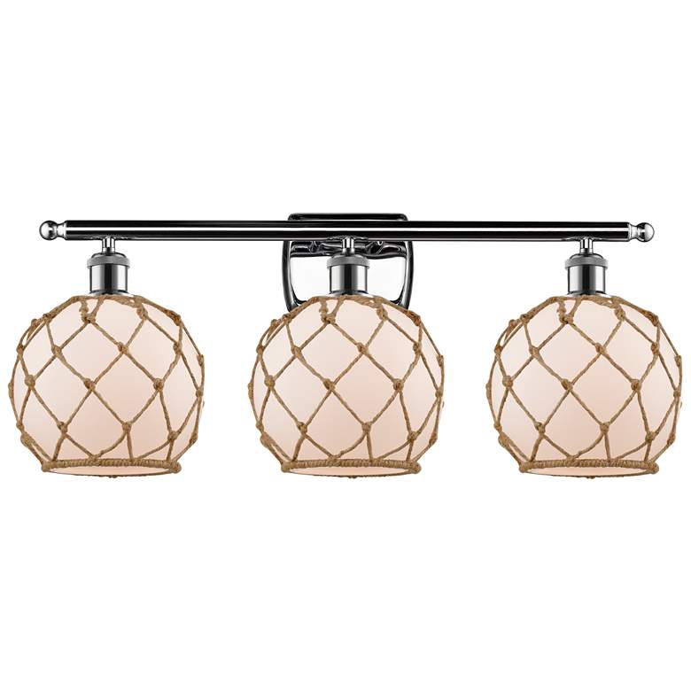 Image 1 Farmhouse Rope 26" Wide 3 Light Chrome Bath Light w/ White and Brown S