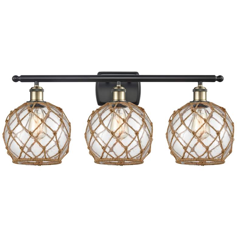 Image 1 Farmhouse Rope 26"W 3 Light Black Brass Bath Light w/ Clear and Brown