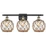 Farmhouse Rope 26"W 3 Light Black Brass Bath Light w/ Clear and Brown