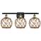 Farmhouse Rope 26"W 3 Light Black Brass Bath Light w/ Clear and Brown