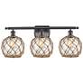 Farmhouse Rope 26"W 3 Light Bronze Bath Light w/ Clear and Brown Shade