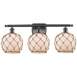 Farmhouse Rope 26&quot;W 3 Light Bronze Bath Light w/ White and Brown Shade