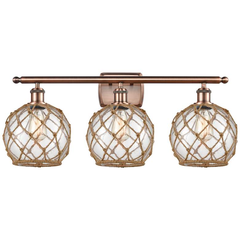 Image 1 Farmhouse Rope 26"W 3 Light Copper Bath Light w/ Clear and Brown Shade