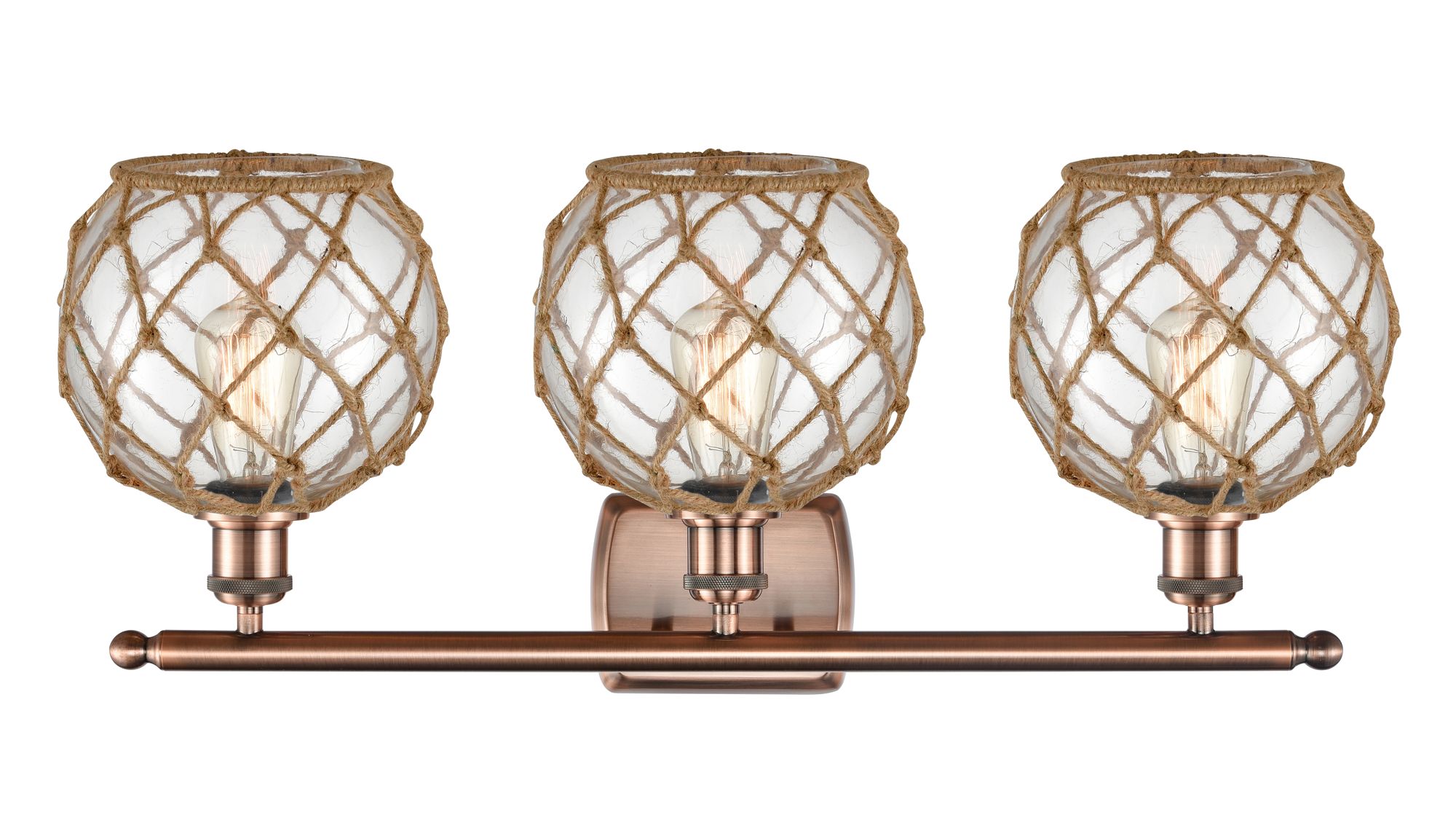 Image 2 Farmhouse Rope 26"W 3 Light Copper Bath Light w/ Clear and Brown Shade more views