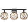 Farmhouse Rope 26"W 3 Light Matte Black Bath Light w/ Clear and Brown