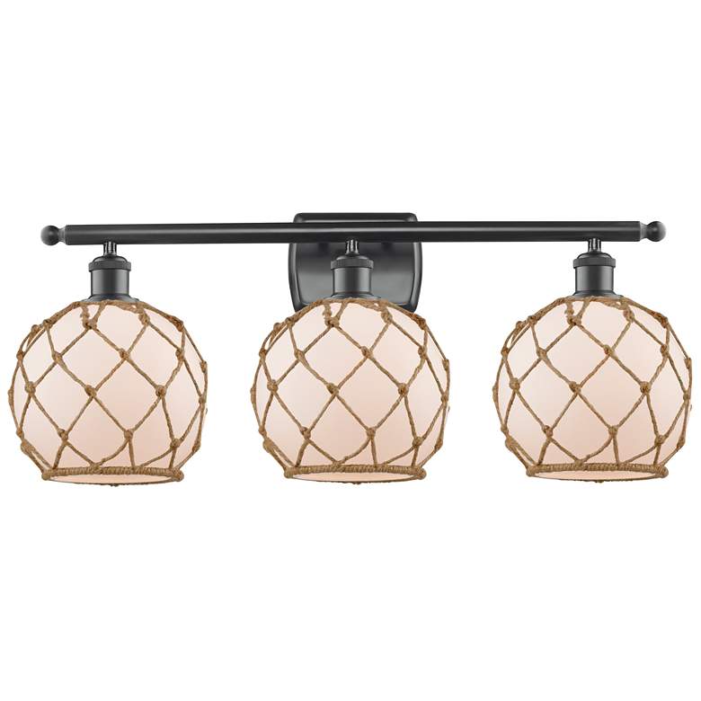 Image 1 Farmhouse Rope 26"W 3 Light Matte Black Bath Light w/ White and Brown