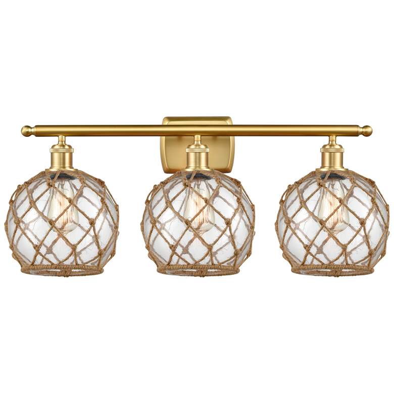 Image 1 Farmhouse Rope 26"W 3 Light Satin Gold Bath Light w/ Clear and Brown S