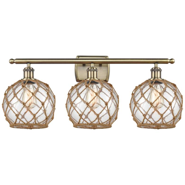 Image 1 Farmhouse Rope 26"W 3 Lt Antique Brass Bath Light w/ Clear and Brown S