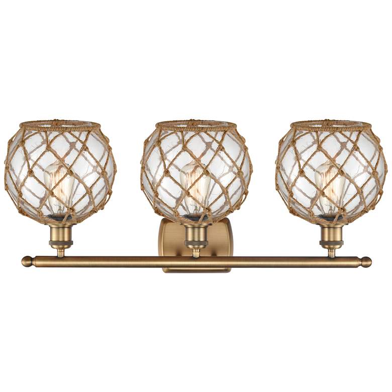 Image 2 Farmhouse Rope 26"W 3 Lt Brushed Brass Bath Light w/ Clear and Brown S more views