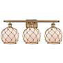 Farmhouse Rope 26"W 3 Lt Brushed Brass Bath Light w/ White and Brown S