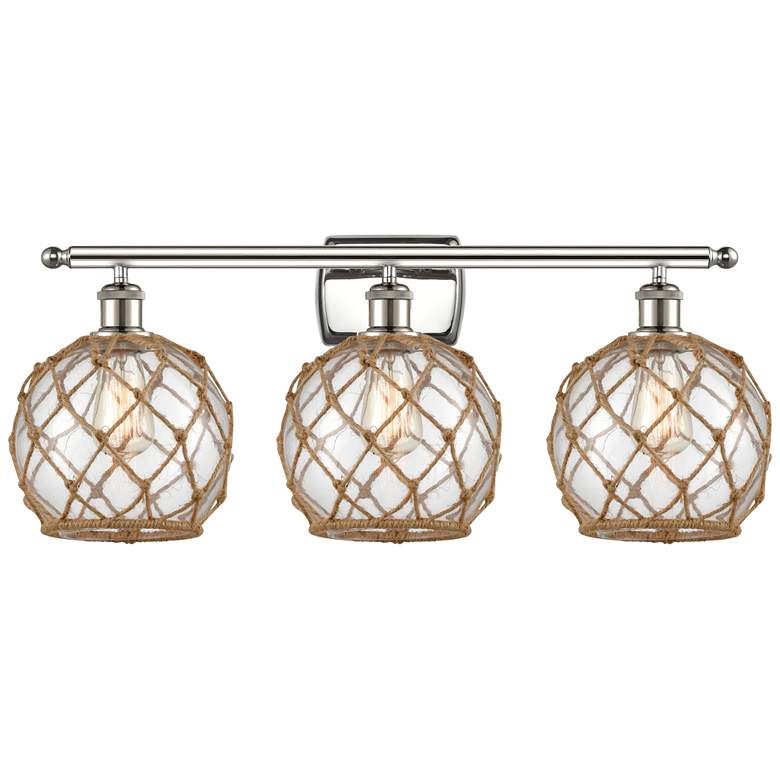 Image 1 Farmhouse Rope 26"W 3 Lt Polished Nickel Bath Light w/ Clear & Bro
