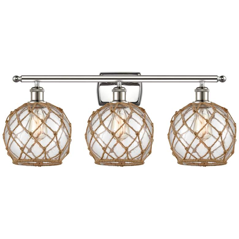 Image 1 Farmhouse Rope 26 inchW 3 Lt Polished Nickel Bath Light w/ Clear &#38; Bro